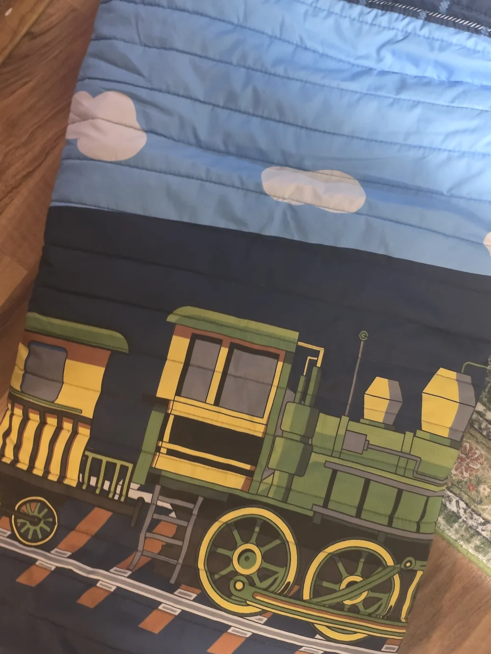 Kids Blue Train Print Quilted Comforter